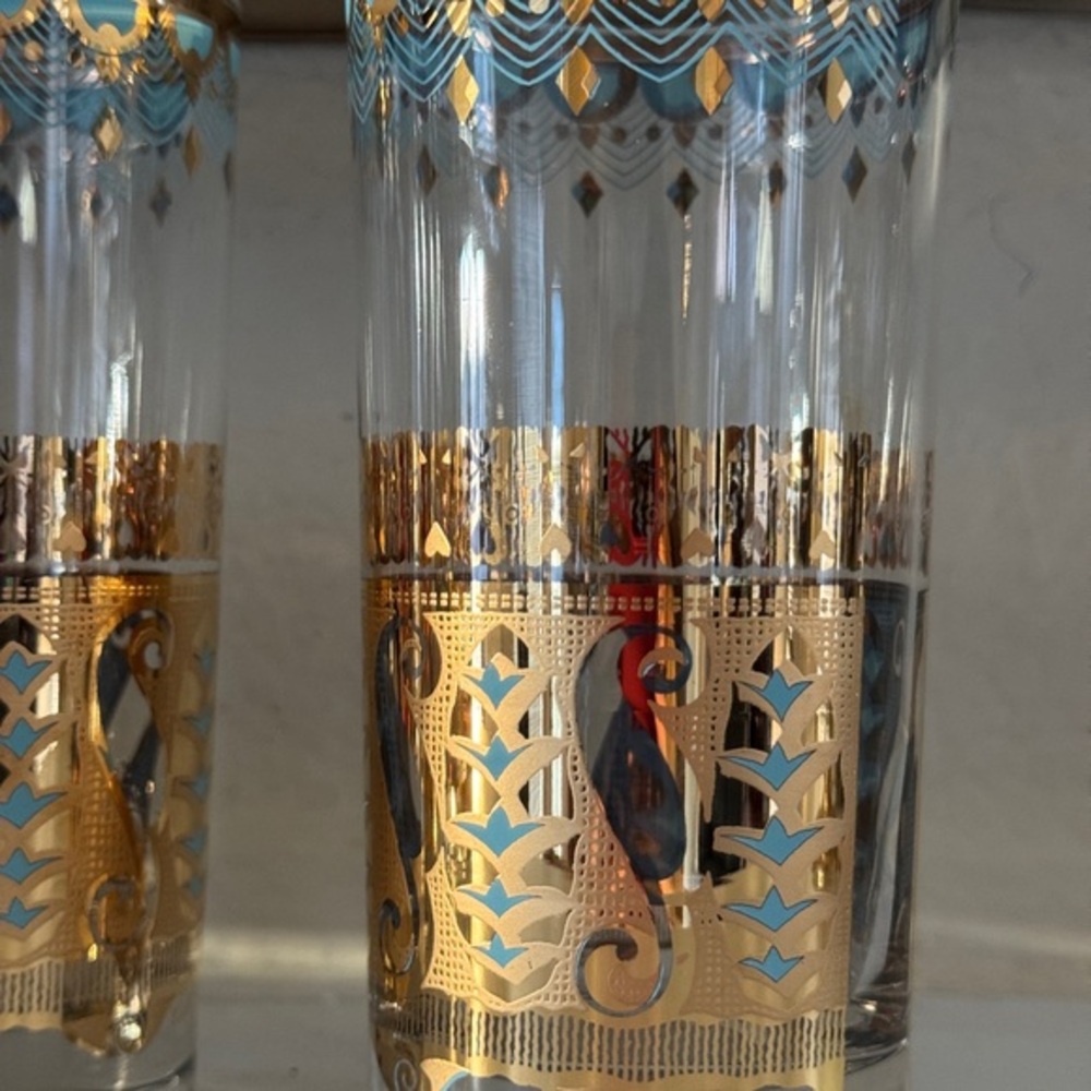 Culver Signed Saratoga Turquoise and 22-Karat Gold Highball Glasses (Set of 4) - Picture 5 of 8